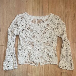 SHEIN Cream Crochet Button-Front Top